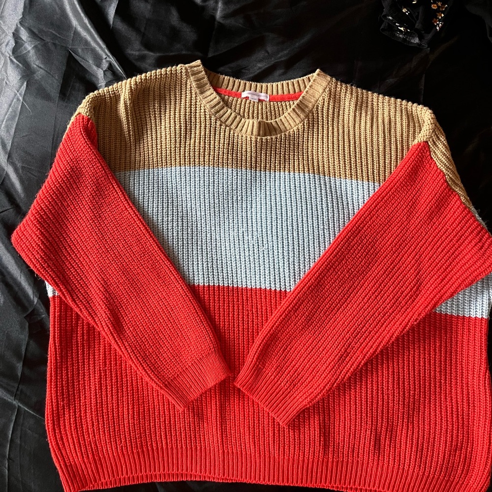 Colorblock Sweater in Red, White, and Tan
